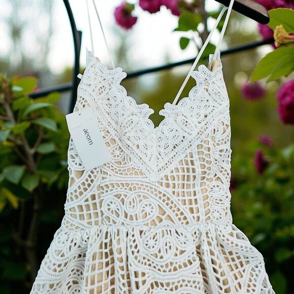 NWT Chicwish Fairycore Dress Medium White Crochet Lace Cross Back Cami Lined - Picture 9 of 11
